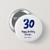 30歳の誕生日 名前 日付 年号 青い輝き  缶バッジ (正面&裏面)