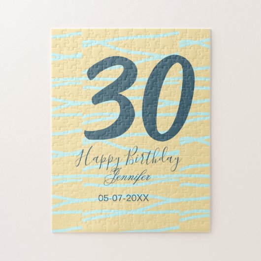 30歳の誕生日 名前 日付 年齢 イエロー ブルー パステル ジグソーパズル (縦)