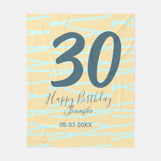 30歳の誕生日 名前 日付 年齢 イエロー ブルー パステル フリースブランケット (正面)