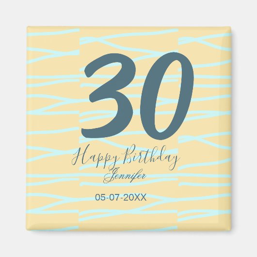 30歳の誕生日 名前 日付 年齢 イエロー ブルー パステル マグネット (正面)