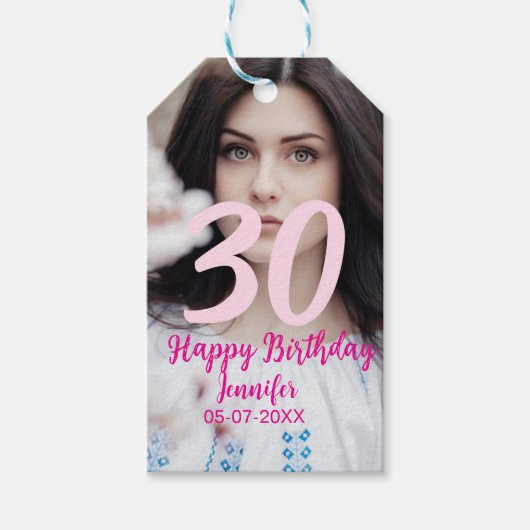 30歳の誕生日 名前 日付 年齢 白い写真 ギフトタグ (正面)