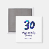 30歳の誕生日 名前 日付 年齢 青いスパークル マグネット (正面/裏面)