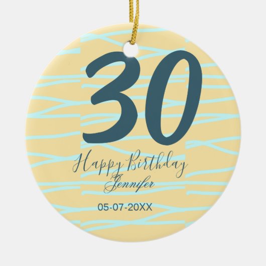 30歳の誕生日 名前 日付 年齢 黄色 青色 パステルカラー セラミックオーナメント (正面)