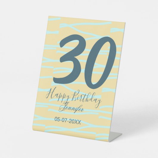 30歳の誕生日 名前 日付 年齢 黄色 青色 パステルカラー 台座サイン (正面)