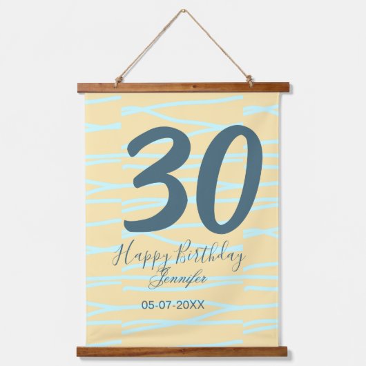 30歳の誕生日 名前 日付 年齢 黄色 青色 パステルカラー 吊り下げ型タペストリー (正面)