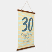 30歳の誕生日 名前 日付 年齢 黄色 青色 パステルカラー 吊り下げ型タペストリー (傾斜あり)