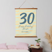 30歳の誕生日 名前 日付 年齢 黄色 青色 パステルカラー 吊り下げ型タペストリー (寝室)