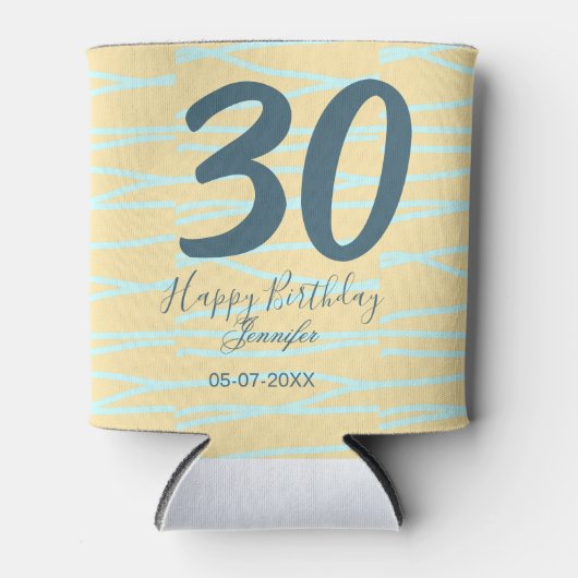 30歳の誕生日 名前 日付 年齢 黄色 青色 パステルカラー 缶クーラー (正面)