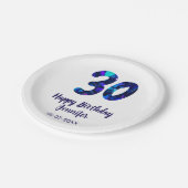 30歳の誕生日 名前 日付 年 スパークルブルー ペーパープレート (アングル)