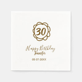 30歳の誕生日 名前 日付 年 テキスト ゴールドフラワー スタンダードカクテルナプキン