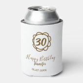 30歳の誕生日 名前 日付 年 テキスト ゴールドフラワー 缶クーラー (缶正面)