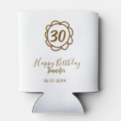 30歳の誕生日 名前 日付 年 テキスト ゴールドフラワー 缶クーラー (裏面)