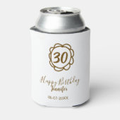 30歳の誕生日 名前 日付 年 テキスト ゴールドフラワー 缶クーラー (缶裏面)