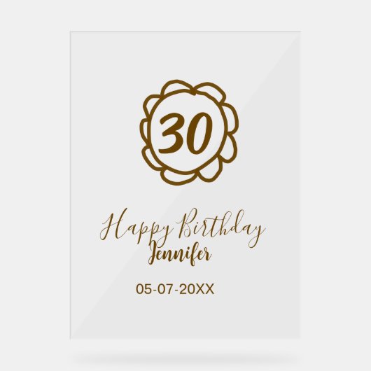 30歳の誕生日 名前 日付 年 テキスト 金色の花 アクリルサイン (正面)