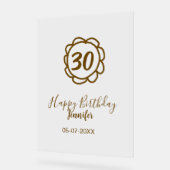 30歳の誕生日 名前 日付 年 テキスト 金色の花 アクリルサイン (傾斜)