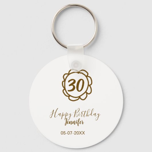 30歳の誕生日 名前 日付 年 テキスト 金色の花 キーホルダー (正面)
