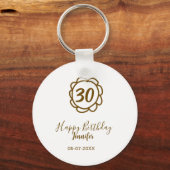 30歳の誕生日 名前 日付 年 テキスト 金色の花 キーホルダー (裏面)