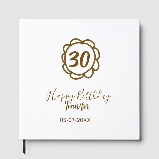 30歳の誕生日 名前 日付 年 テキスト 金色の花 ゲストブック (正面)