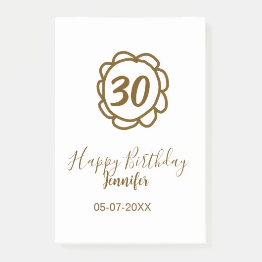 30歳の誕生日 名前 日付 年 テキスト 金色の花 ポストイット (正面)