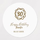 30歳の誕生日 名前 日付 年 テキスト 金色の花 ラベル (デザイン2)