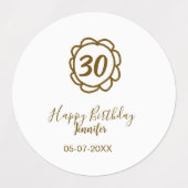 30歳の誕生日 名前 日付 年 テキスト 金色の花 ラベル (デザイン1)