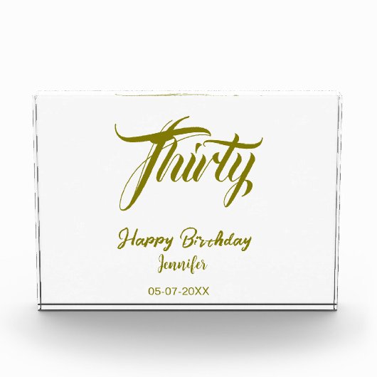 30歳の誕生日 名前 日付 年 テンプレート ゴールド フォトブロック (正面)