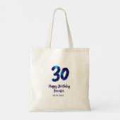 30歳の誕生日 名前 日付 年 ブルー スパークル トートバッグ (裏面)