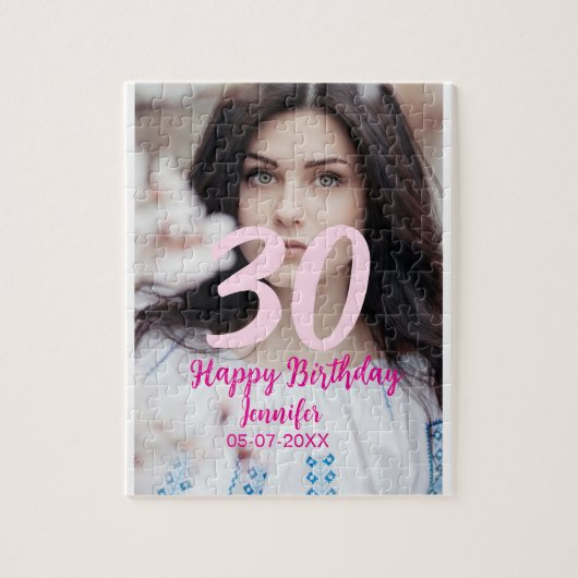 30歳の誕生日 名前 日付 年 白い写真 ジグソーパズル (縦)