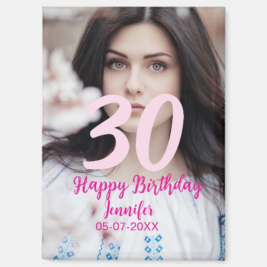30歳の誕生日 名前 日付 年 白い写真 マグネット (正面)