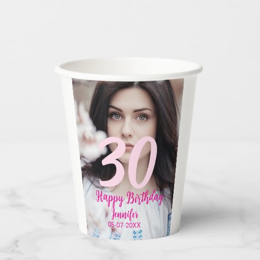30歳の誕生日 名前 日付 年 白い写真 紙コップ (正面)