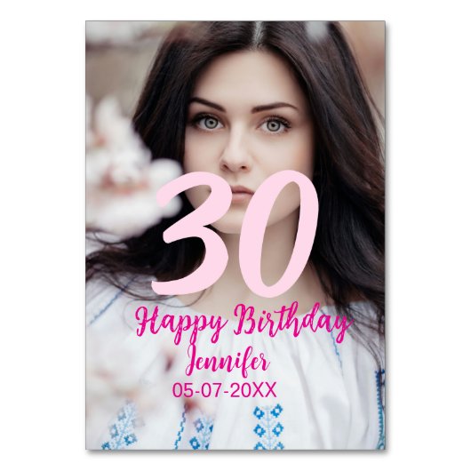30歳の誕生日 名前 日付 年 白 写真 テーブルナンバー (正面)
