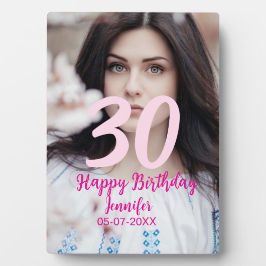 30歳の誕生日 名前 日付 年 白 写真 フォトプラーク (正面)