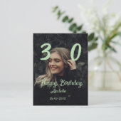 30歳の誕生日 名前 日付 年 緑の淡い色 太字 ポストカード (スタンド正面)