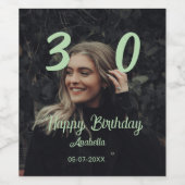 30歳の誕生日 名前 日付 年 緑の淡い色 太字 ワインラベル (シングルラベル)