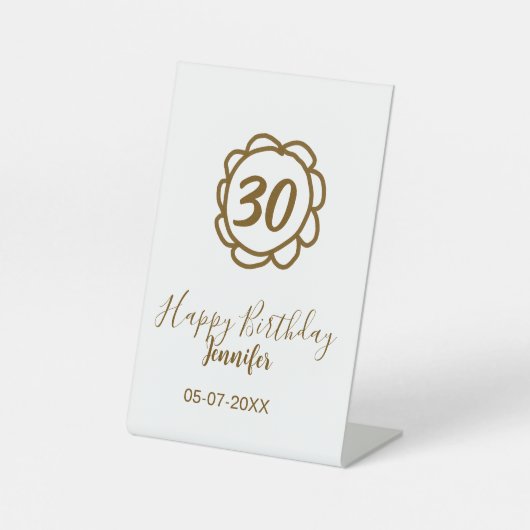 30歳の誕生日 名前 日付 年 金の花 テキスト 台座サイン (正面)