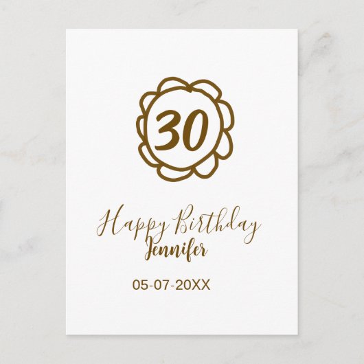 30歳の誕生日 名前 日付 年 金の花 テクス ポストカード (正面)
