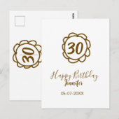 30歳の誕生日 名前 日付 年 金の花 テックス ポストカード (正面/裏面)