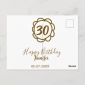 30歳の誕生日 名前 日付 年 金の花 テックス ポストカード (裏面)