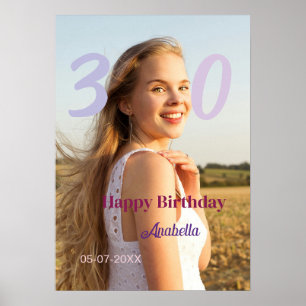 30歳の誕生日 名前 日付 西暦 紫 ピンク ボールド ポスター