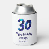 30歳の誕生日 名前 日付 記念日 青いスパークル 缶クーラー (缶正面)