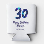 30歳の誕生日 名前 日付 記念日 青いスパークル 缶クーラー (裏面)