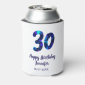 30歳の誕生日 名前 日付 記念日 青いスパークル 缶クーラー (缶裏面)