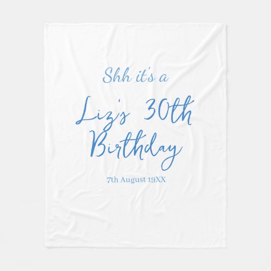 30歳の誕生日 名前 日付 青 シンプル ミニマル フリースブランケット (正面)