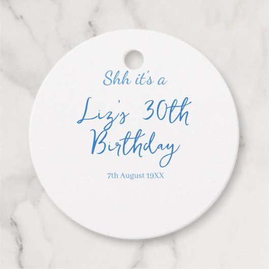 30歳の誕生日 名前 日付 青 シンプル ミニ フェイバータグ (正面)