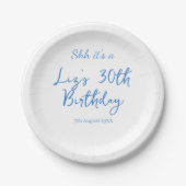 30歳の誕生日 名前 日付 青 シンプル ミニ ペーパープレート (正面)