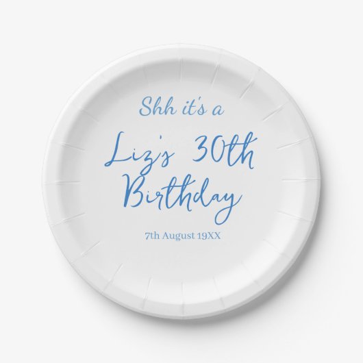 30歳の誕生日 名前 日付 青 シンプル ミニ ペーパープレート (正面)