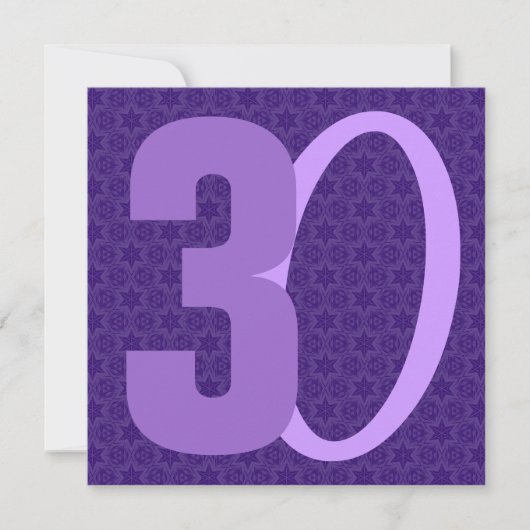 30歳の誕生日 大きな数字 紫 W956 招待状 (正面)