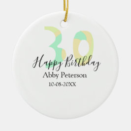 30歳の誕生日 太字 パステルイエロー ブラック リスト セラミックオーナメント