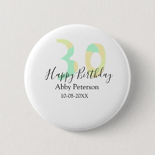 30歳の誕生日 太字 パステルイエロー ブラック リスト 缶バッジ (正面)