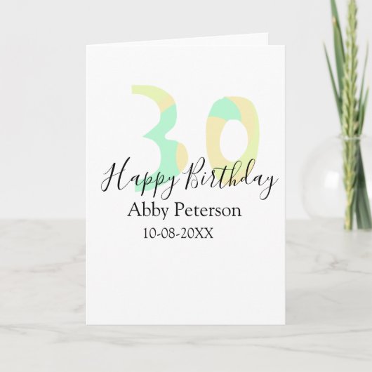 30歳の誕生日 太字 パステルイエロー ブラック レター カード (正面)